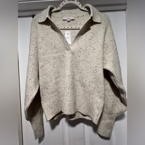 LOFT Flecked Ribbed Collared Sweater